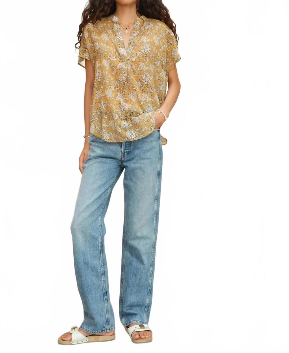 NEW M.A.B.E. tulsi print short sleeve top in mustard